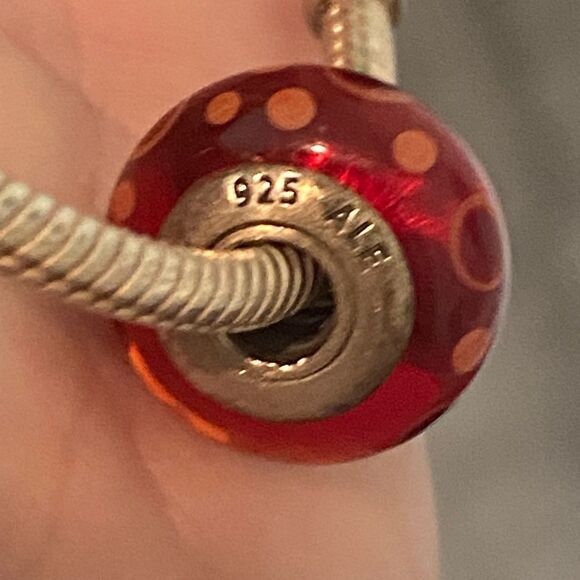 Authentic Pandora Red Bubbles Murano Glass Art Charm - Picture 2 of 2